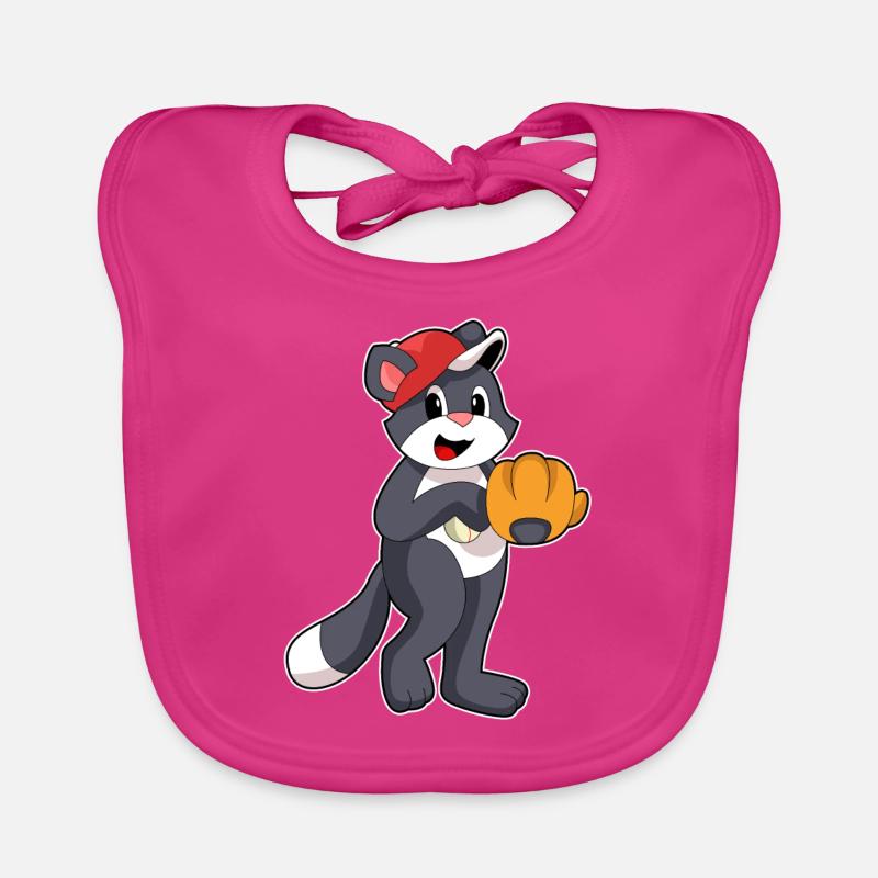 Katze beim Baseball mit Baseballhandschuh - Baby Bio-Lätzchen - Fuchsia