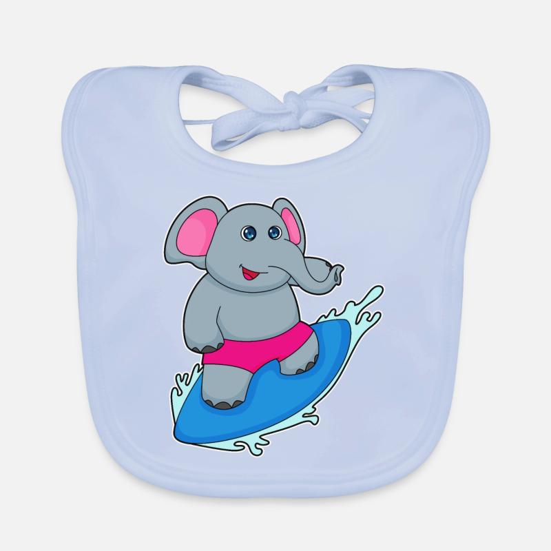 Elefant als Surfer mit Surfbrett Baby Bio-Lätzchen