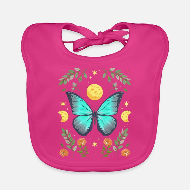 Cottagecore Monarch Butterfly Flowers Moon Organic Baby Bibs