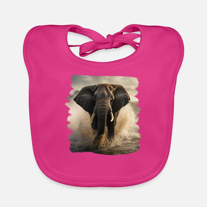 Eléphant réaliste éléphant - Bavoir bio Bébé - fuchsia