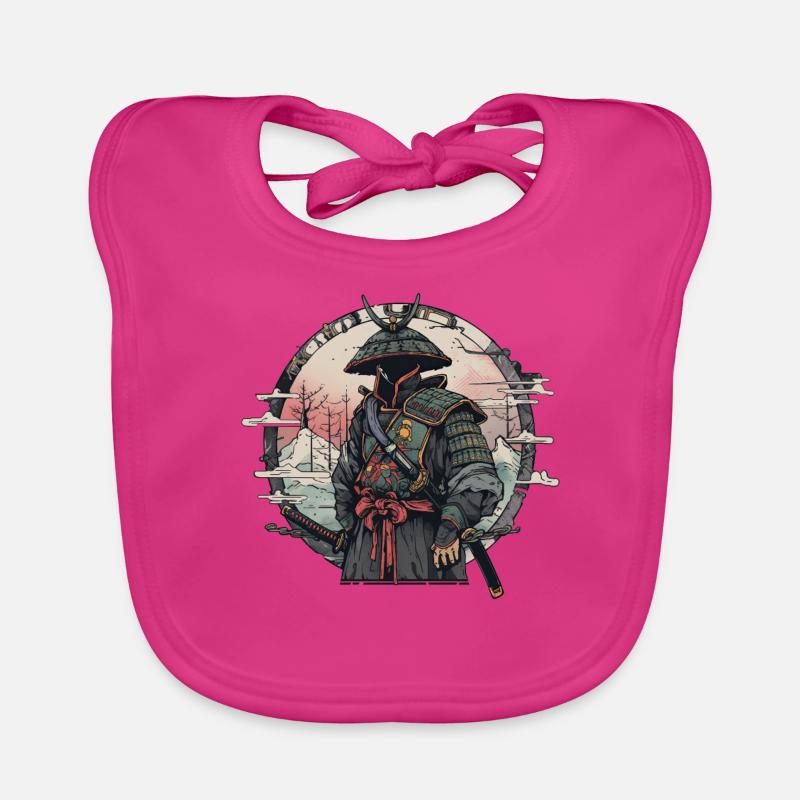 Asie 80s Samouraï Rétro Japonais Samouraï - Bavoir bio Bébé - fuchsia