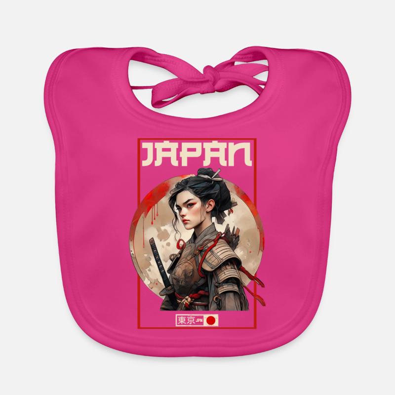 Asie 80s Samouraï Rétro Japonais Samouraï - Bavoir bio Bébé - fuchsia