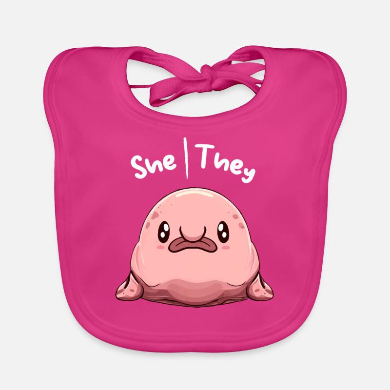 Kawaii Non Binary Queer Pronouns Blobfish Pronouns - Baby Bio-Lätzchen - Fuchsia