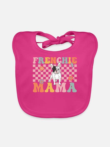 Groovy French Bulldog Mom Bulldogliebh - Organic Baby Bibs - fuchsia - Front