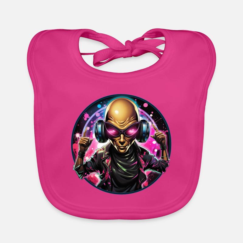 Alien écoute de la musique et danse dessus. - Bavoir bio Bébé - fuchsia