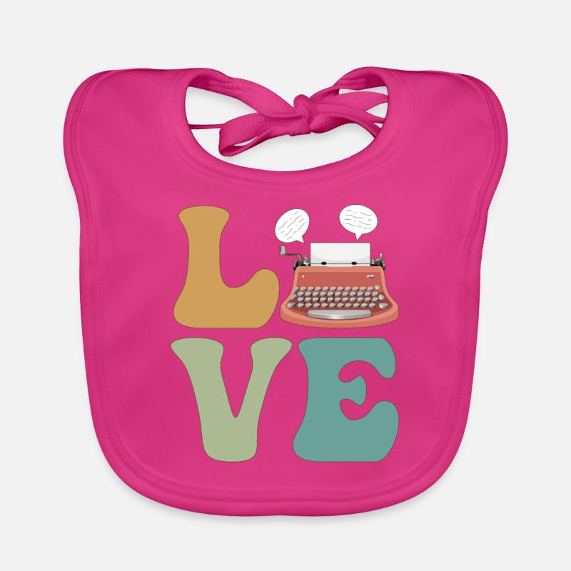 AMOUR Machine à écrire écrivain auteur écriture - Bavoir bio Bébé - fuchsia