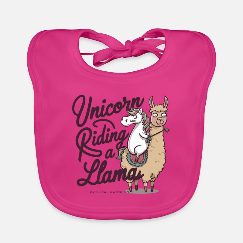 UNICORN RIDING A LLAMA Organic Baby Bibs