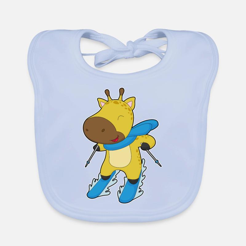 Giraffe Skier Ski Organic Baby Bibs