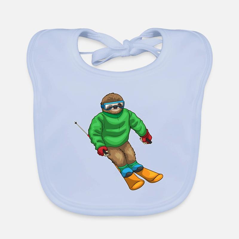 Sloth Skier Ski Organic Baby Bibs