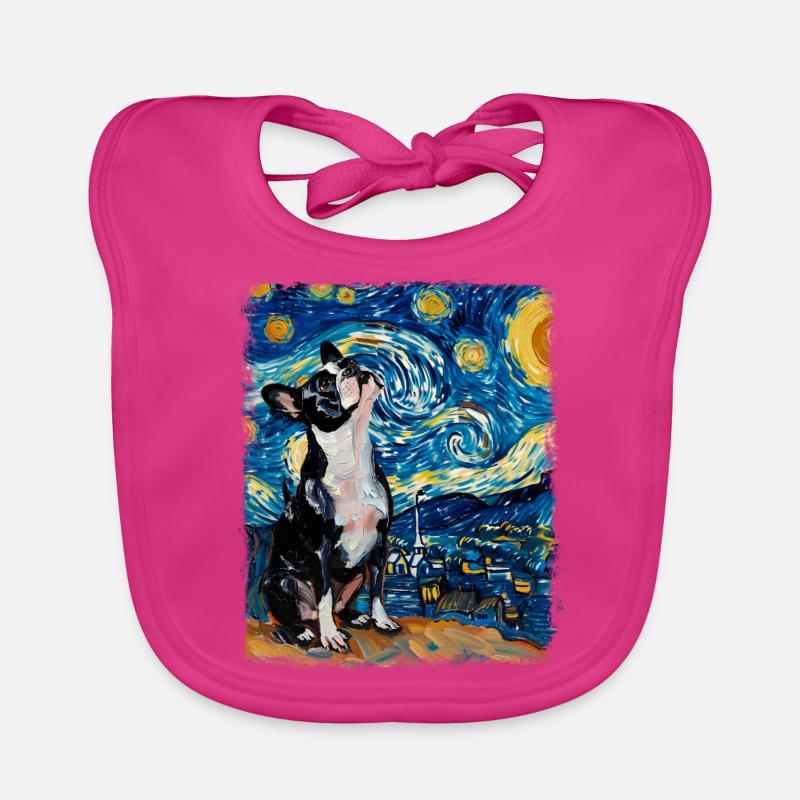 Boston Terrier Hund Sternennacht Gemälde Baby Bio-Lätzchen