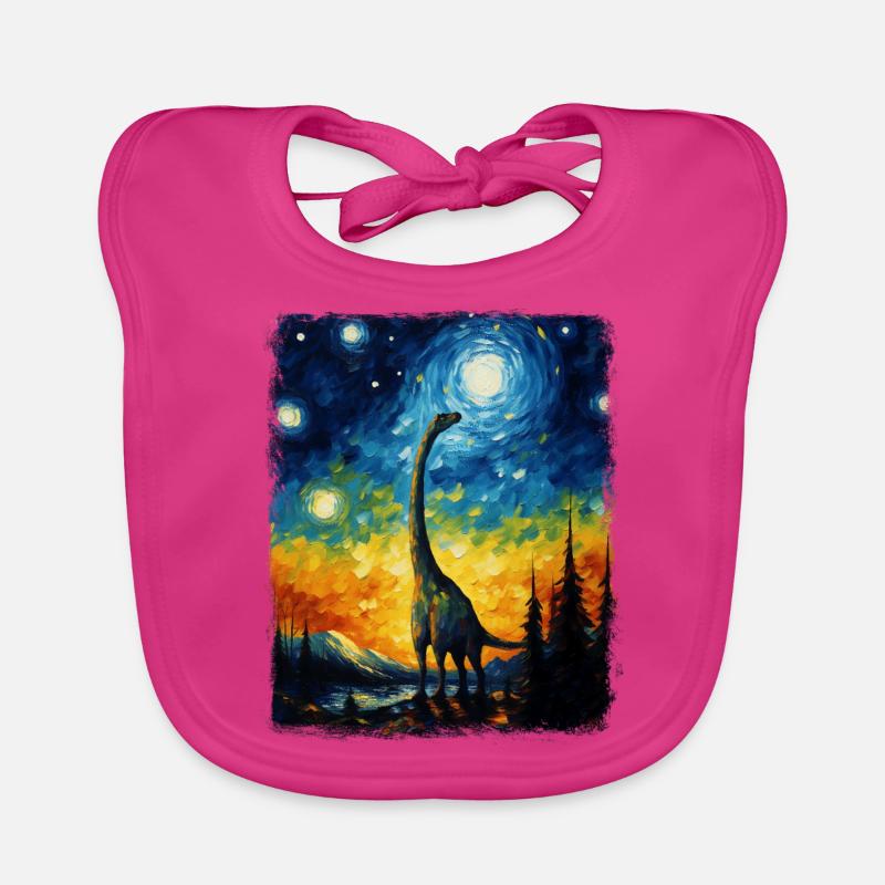 Brachiosaurus Dinosaur Starry Night Painting Organic Baby Bibs