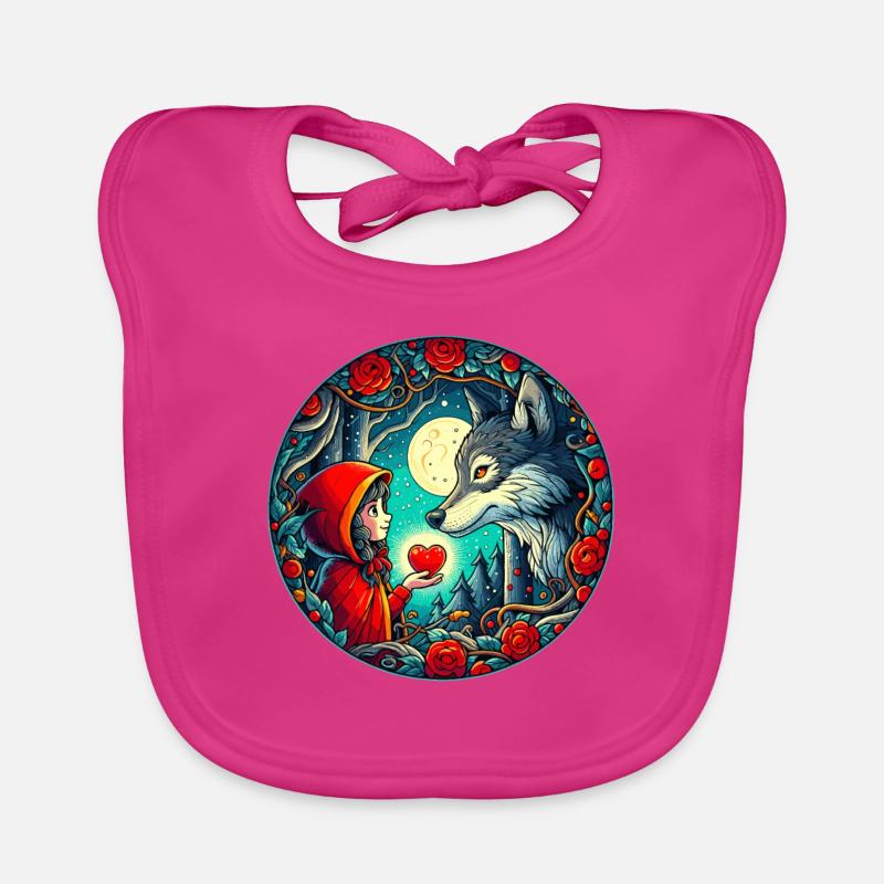 Märchen Rotkäppchen Wolf Kinder Herz Tierschutz - Baby Bio-Lätzchen - Fuchsia