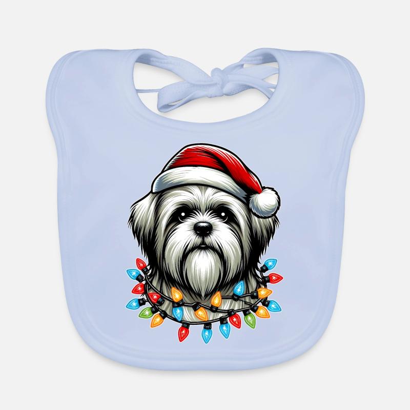 Lhasa Apso Dog Santa Hat Xmas Organic Baby Bibs