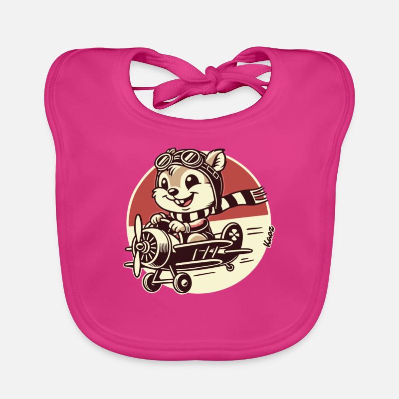 Funny Squirrel Pilot in Propeller Airplane Organic Baby Bibs