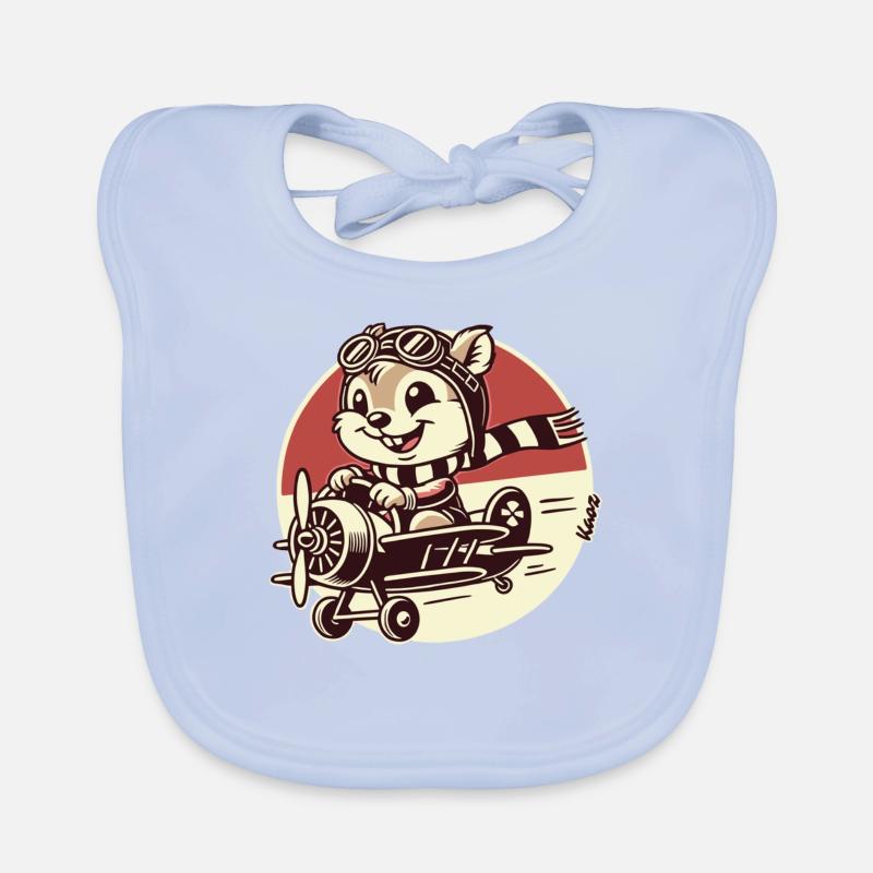 Funny Squirrel Pilot in Propeller Airplane Organic Baby Bibs