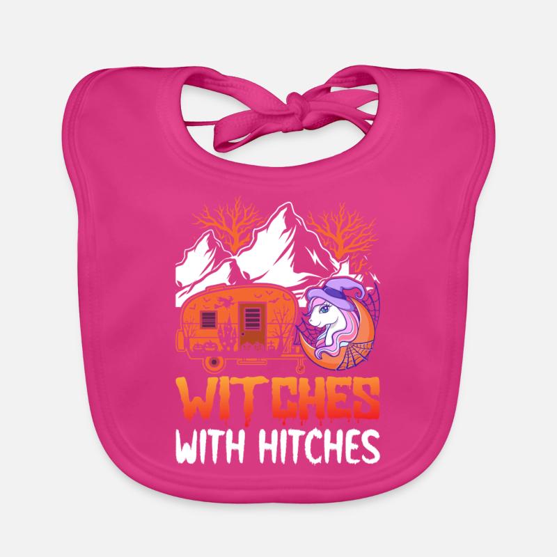 Hexen mit Kupplungen Rv Camping Mädchen Halloween - Baby Bio-Lätzchen - Fuchsia
