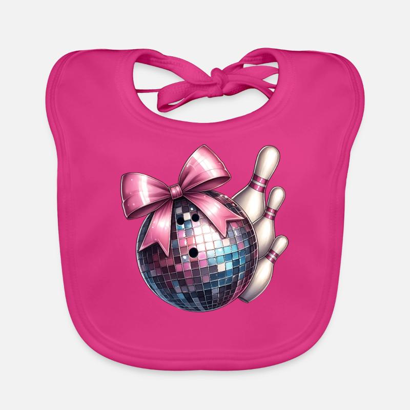 Coquette Bowling Ball Pins Checkered Disco Organic Baby Bibs