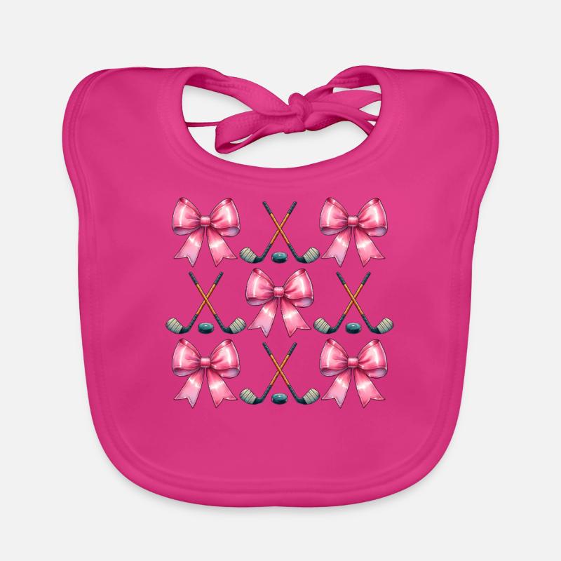 Coquette Bogen Hockeyschläger Puck Mütter Tag rosa Baby Bio-Lätzchen