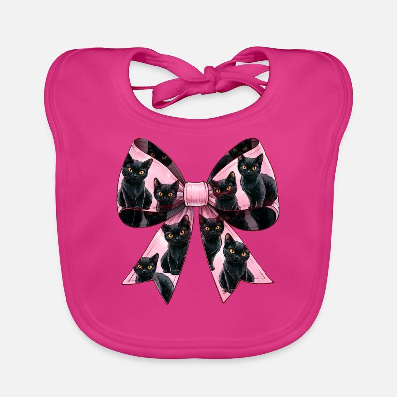 Coquette Bow Black Cat Mom Pattern Pink Organic Baby Bibs
