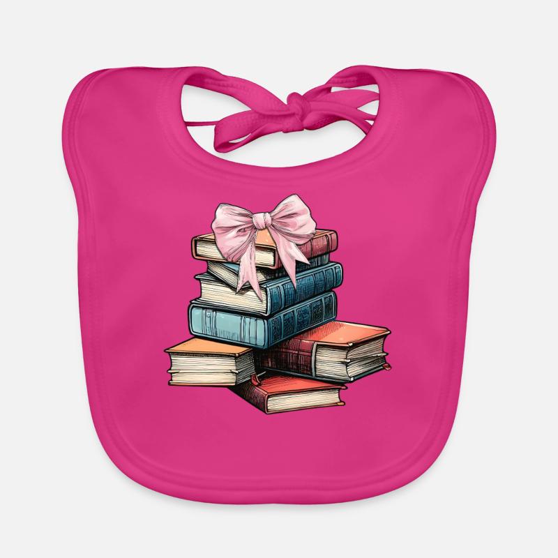 Coquette Bow Librarian Library Books Pink Organic Baby Bibs
