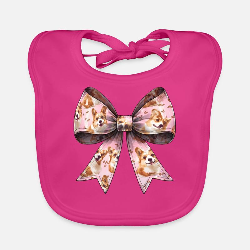 Coquette Bow Corgi Dog Mom Pattern Pink Organic Baby Bibs