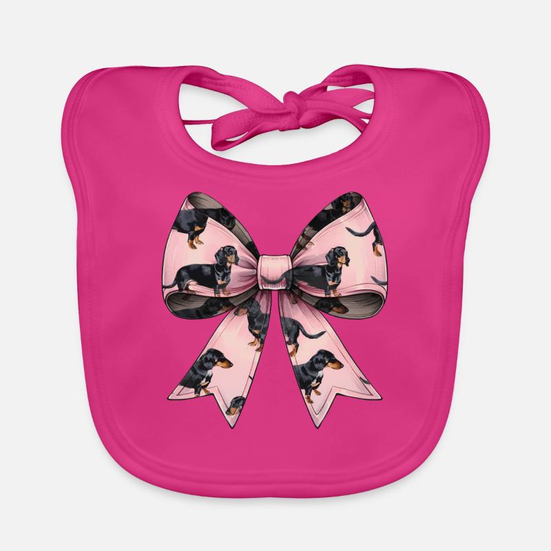Coquette Bow Dachshund Dog Mom Pattern Pink Organic Baby Bibs