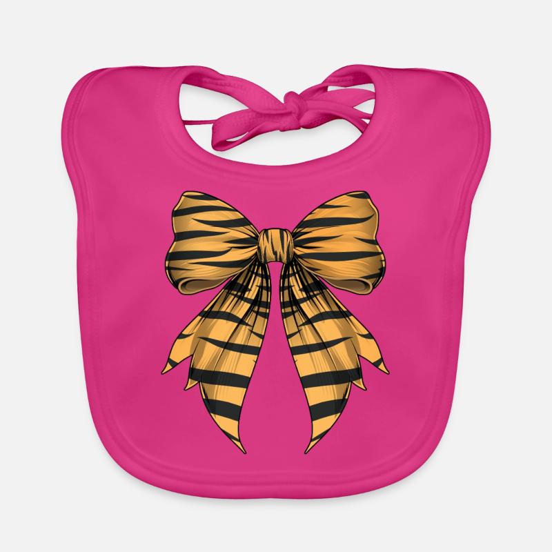 Coquettish Bow Tiger Stripe Pattern Cute Organic Baby Bibs