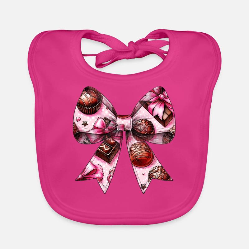 Coquette Bow Chocolate Candy Bar Pattern Organic Baby Bibs