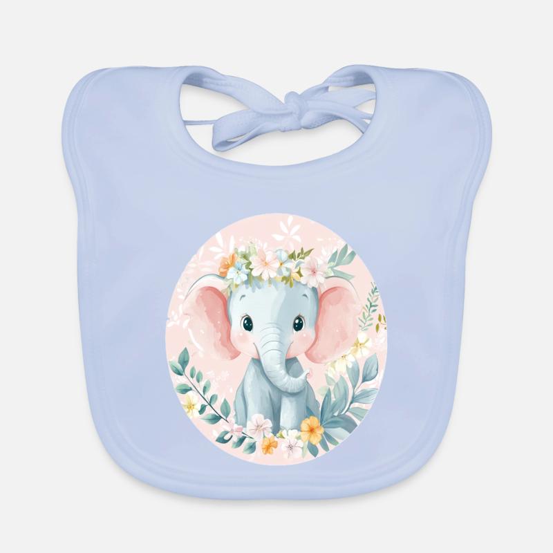Doux bébé éléphant avec couronne de fleurs Bavoir bio Bébé