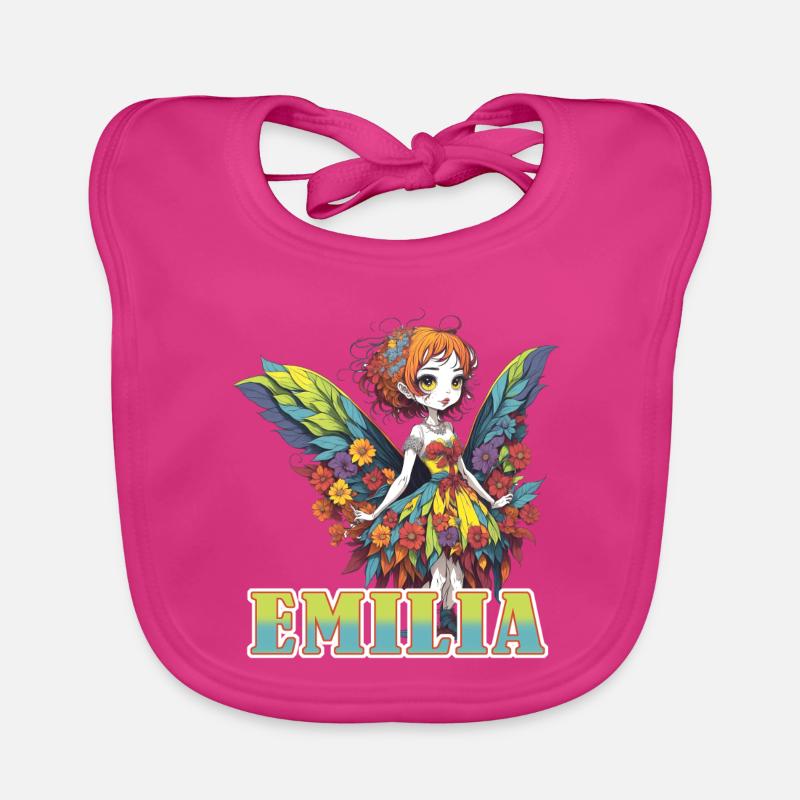 Emilia - Mädchenname - Fee - Baby Bio-Lätzchen - Fuchsia