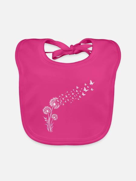 Löwenzahnflug mit Schmetterlingen - Baby Bio-Lätzchen - Fuchsia