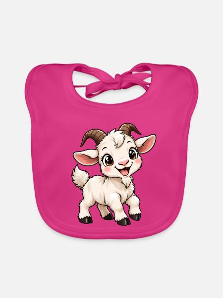 Ziege Kawaii Style – Süßes Bauernhoftier - Baby Bio-Lätzchen - Fuchsia - Vorne