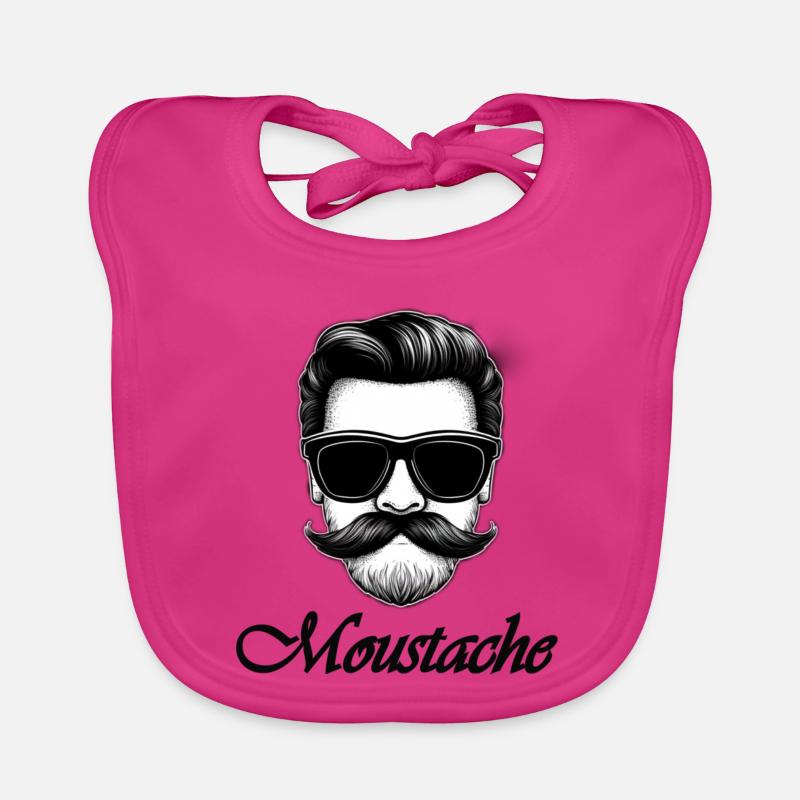 Moustache - Bavoir bio Bébé - fuchsia