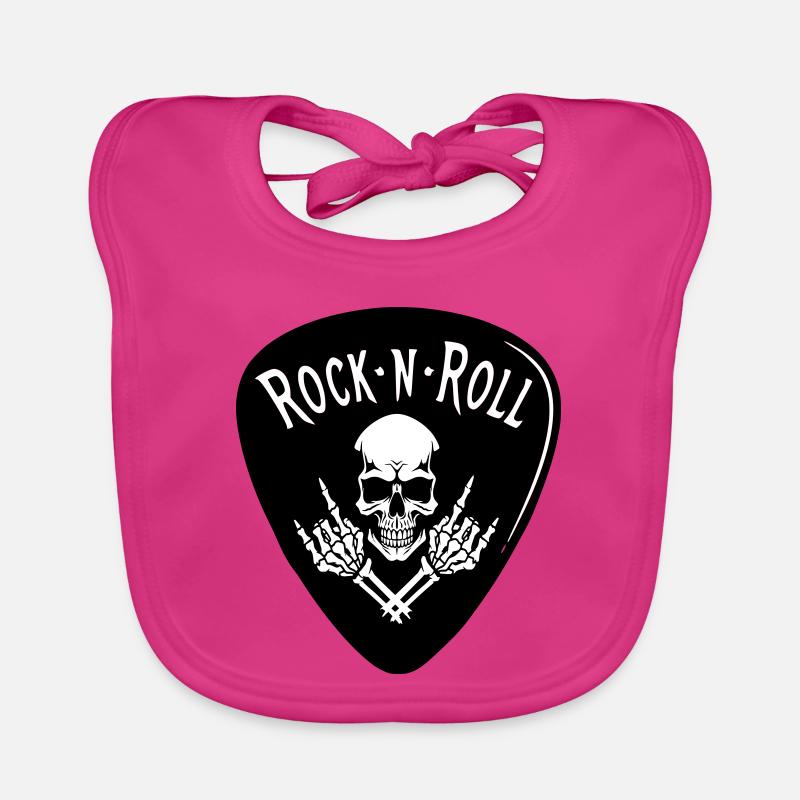 Crâne Rock N Roll Sur Noir - Bavoir bio Bébé - fuchsia