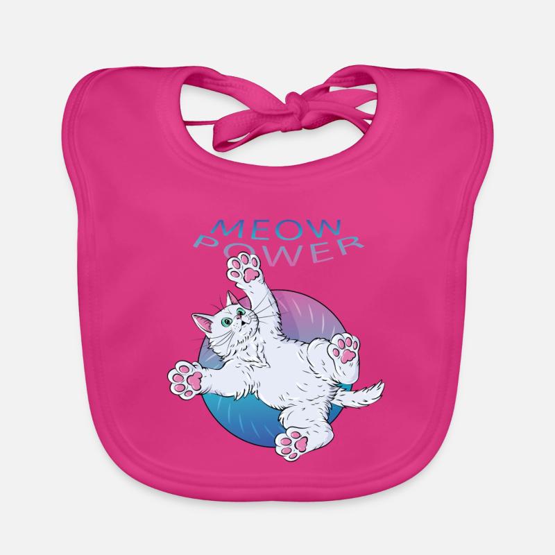 Meow Power Cat With Neon Text Organic Baby Bibs
