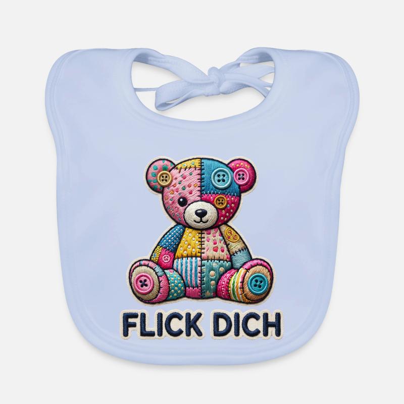 Flick Dich Patchwork Teddybär Stickerei Design Baby Bio-Lätzchen