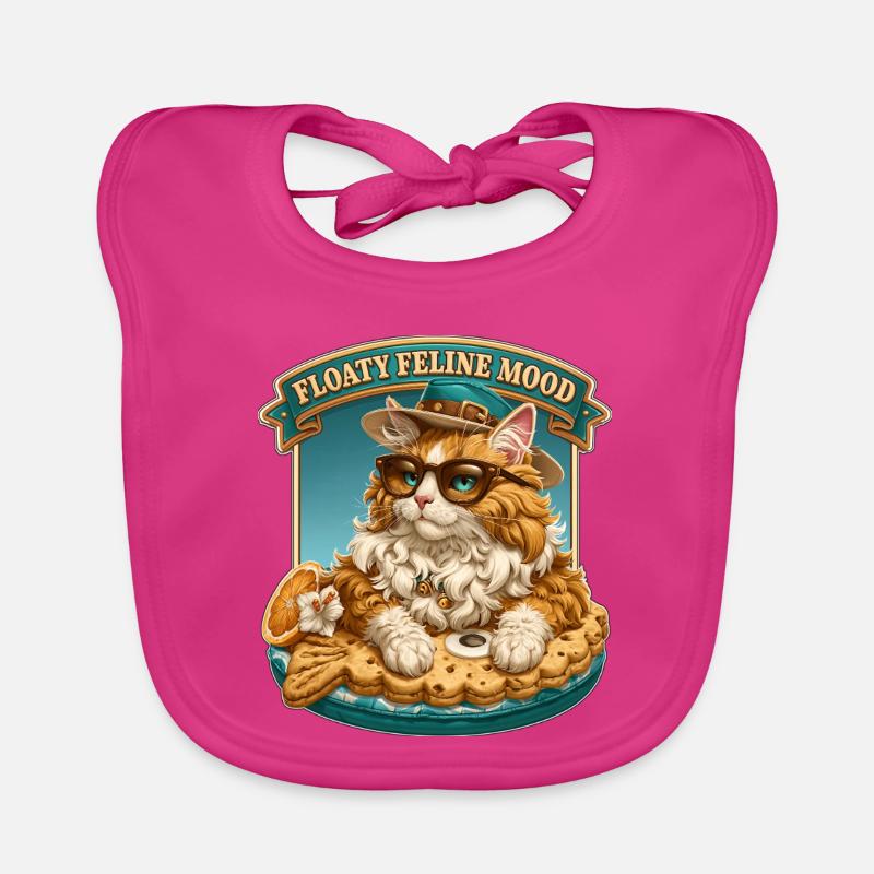 Floaty Feline Mood Cool Cat on Summer Pool Float Organic Baby Bibs