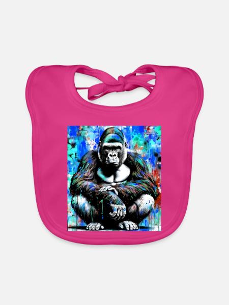 Gorilla - Baby Bio-Lätzchen - Fuchsia - Vorne