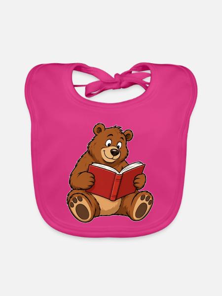 Süßer Teddybär liest ein Buch - Baby Bio-Lätzchen - Fuchsia