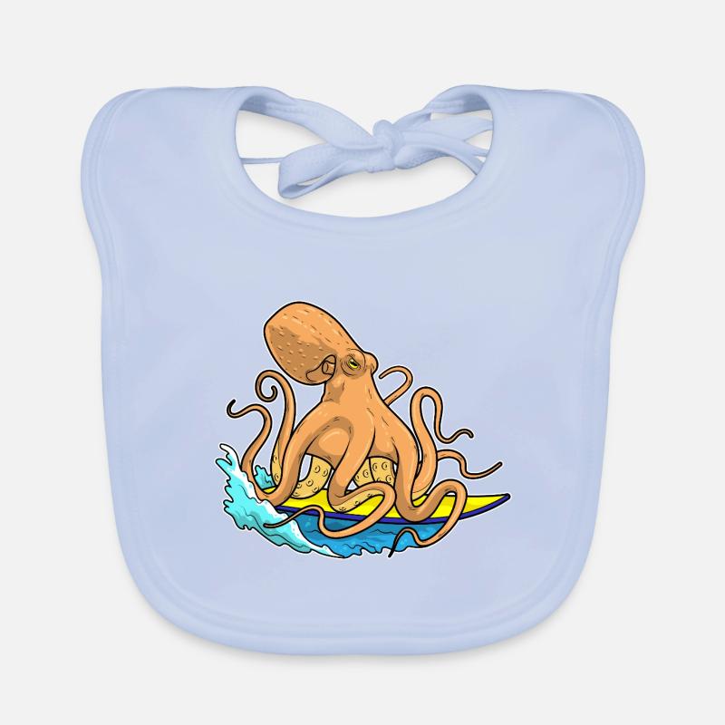Octopus Surfing Surfboard Summer Organic Baby Bibs
