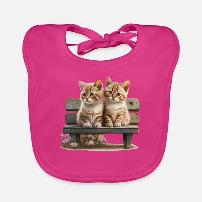 2 chats sur banc cadeau Bavoir bio Bébé