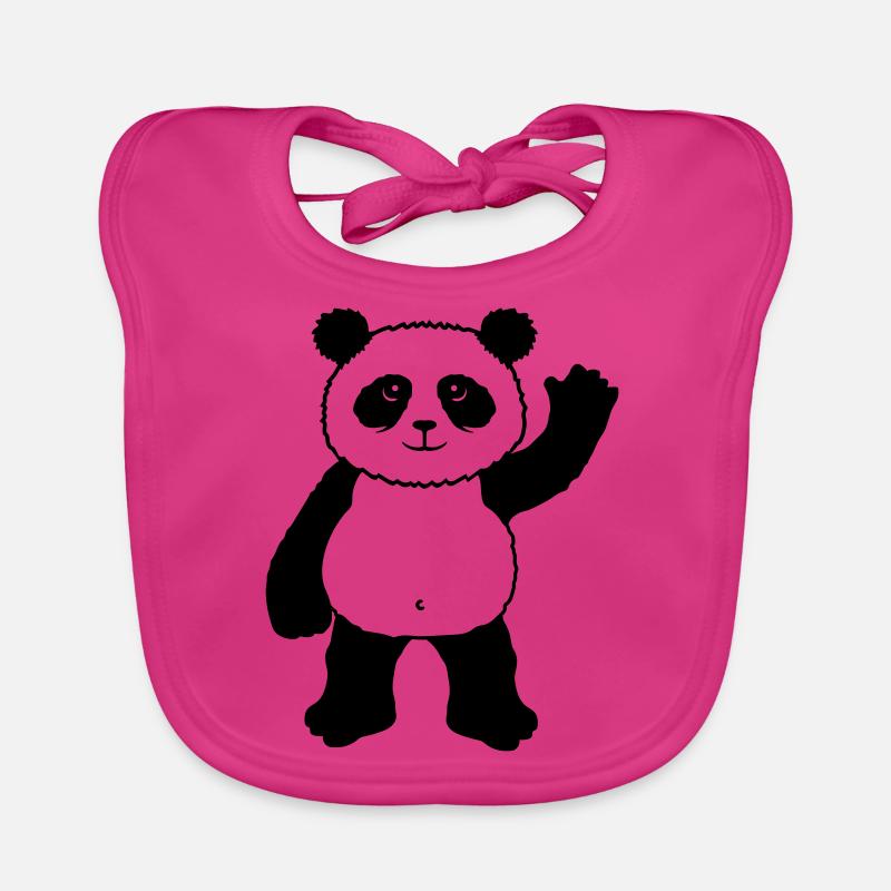 Upright standing panda bear waves friendly Organic Baby Bibs