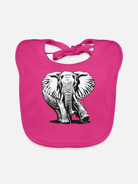 Elephant, Elephant, Animal, Zoo, Africa, Safari, Savannah - Organic Baby Bibs - fuchsia - Front