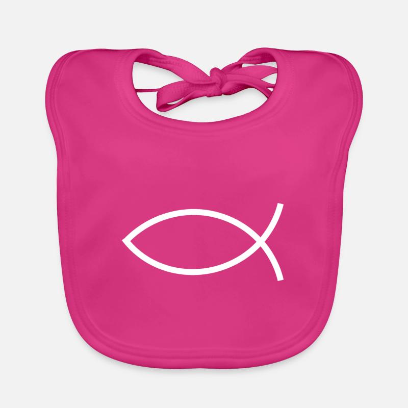 Jésus Poisson Blanc Ichthys Poisson Jésus - Bavoir bio Bébé - fuchsia