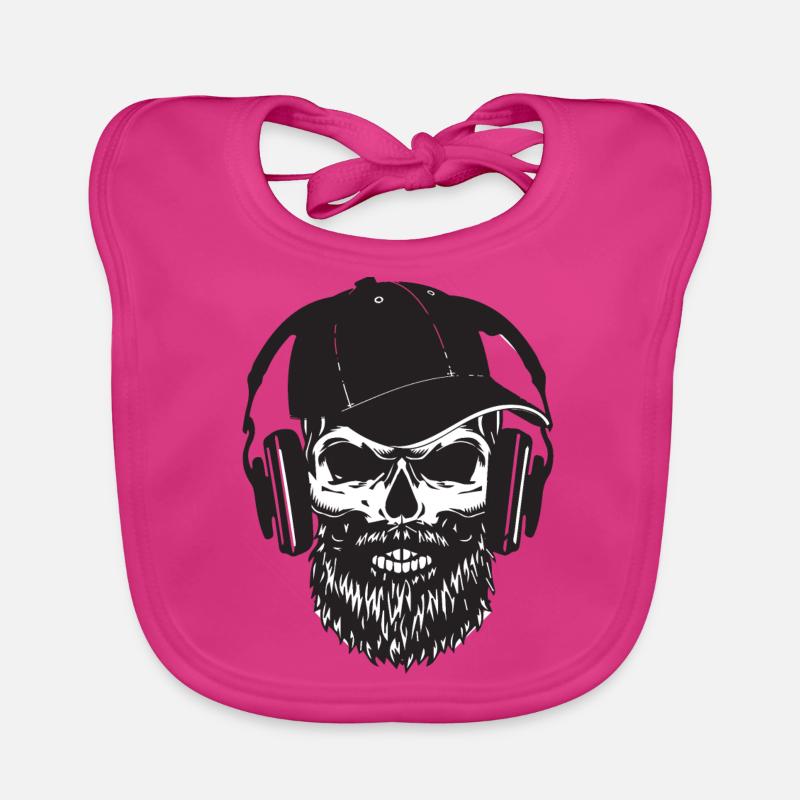 Hipster Skull avec casque bart et capi - Bavoir bio Bébé - fuchsia