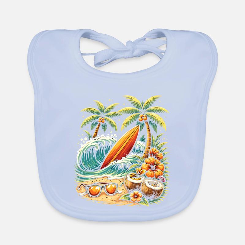 Illustration de planche de surf sur la plage Bavoir bio Bébé