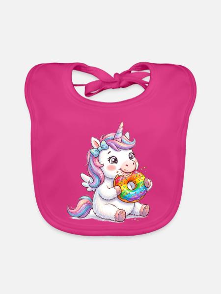 Einhorn mit Donut NeonMane - Baby Bio-Lätzchen - Fuchsia - Vorne