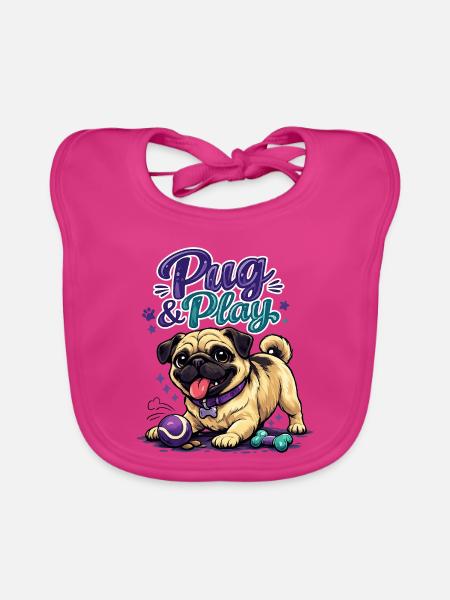 Mops & Spielzeugzeit - Baby Bio-Lätzchen - Fuchsia - Vorne