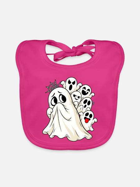 Ängstlicher Geist Halloween Gespenst Angsthase - Baby Bio-Lätzchen - Fuchsia - Vorne