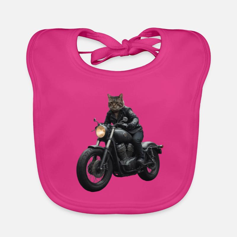 Biker Katze - Baby Bio-Lätzchen - Fuchsia